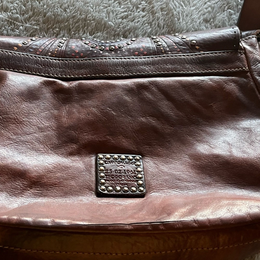 Brown Studded Leather Shoulder Bag, Campomaggi made in Italy - Picture 3 of 8